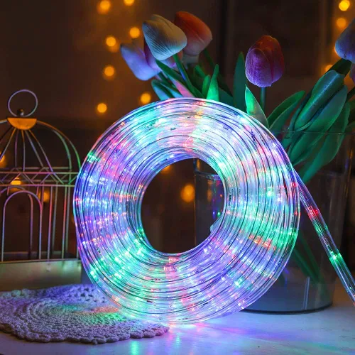 Vista 7 de DINGFU Cuerda de luces LED de 33 pies, 240 luces LED de 110 V, 2 cables, conectables, impermeables, para interiores y exteriores, cuerda de luz