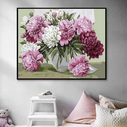 Vista 3 de ArtBud Pintura por números para adultos y niños Fácil para principiantes Flores DIY Pintura acrílica Pintura al óleo sobre lienzo Dibujo Pintura