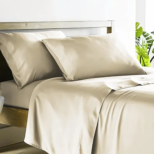 Vista 2 de Sábanas de algodón de alta calidad hotelera de 600 hilos, 100% tejido satinado, sábanas lisas con sábana elástica de bolsillo profundo con funda