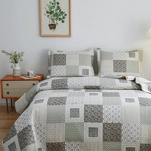 Vista 10 de Hailea Juego de edredón a cuadros beige tamaño matrimonial/queen, colcha ligera reversible rústica con funda suave para todas las estaciones, 1