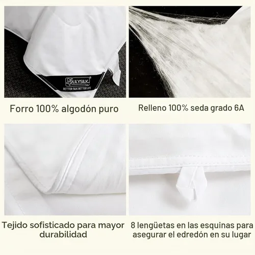 Vista 3 de Lilysilk Cobertor de seda, lavable, con funda de algodón, relleno con seda de murera 100% natural, de lujo, de la mejor calidad.