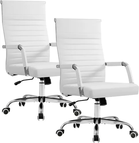 Vista 10 de Furmax Silla de escritorio de oficina acanalada con respaldo medio, silla ejecutiva de piel sintética, silla giratoria ajustable con brazos