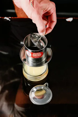 Vista 6 de Juego de filtros de café vietnamita También se le conoce como cafetera vietnamita o prensa extragrande, Acero inoxidable