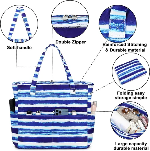Vista 8 de Bolsas impermeables para la playa y la piscina, para mujeres y mujeres, extragrandes, bolsa de transporte con compartimento húmedo para viajes