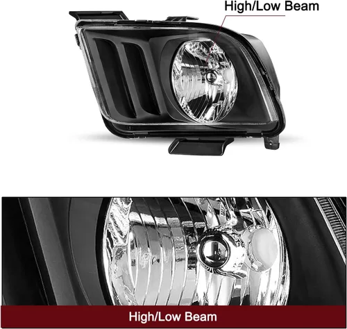 Vista 3 de Conjunto de faros halógenos estilo OE JSBOYAT para Ford Mustang 2005 a 2009 30+ Years Factory Tech, Anti-Fog Waterproof Replacement; Black