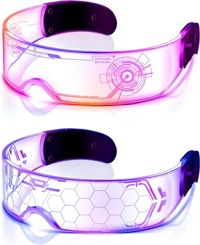 Vista 9 de TOODOO - 2 pares de gafas de visera LED de 7 colores, gafas futuristas, accesorios punk iluminados para disfraz de fiesta Rave
