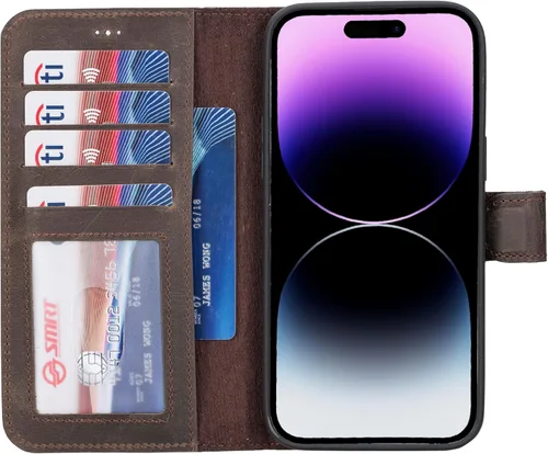 Vista 87 de HARDISTON Funda de piel auténtica hecha a mano compatible con iPhone 11 Pro de 5.8 pulgadas, funda magnética desmontable con tarjeteros - bordes
