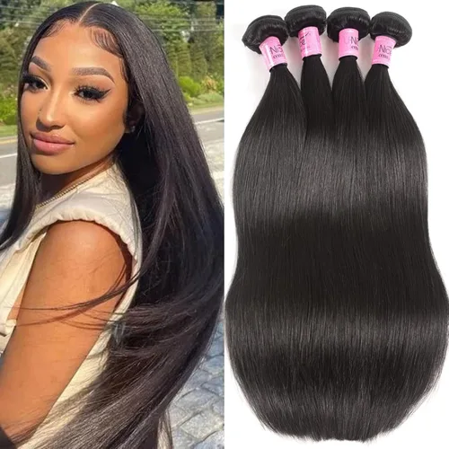 Vista 18 de Cabello 7 a malayo liso, 4 paquetes sin procesar, vírgenes, extensiones de pelo, cabello humano con longitudes mixtas, 100% cabello humano