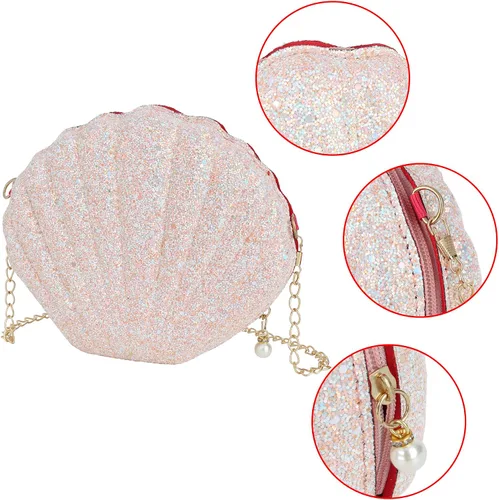 Vista 6 de Bolso de noche de concha de mar para mujer, bolso de hombro con correa de cadena de sirena, bolso de mano