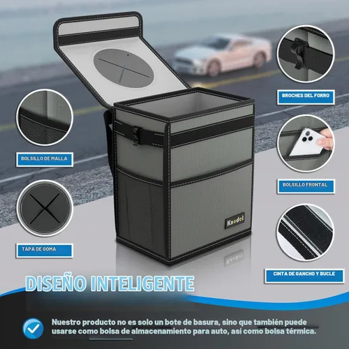 Vista 3 de K KNODEL Basurero para automóvil con tapa, basura para automóvil Gris