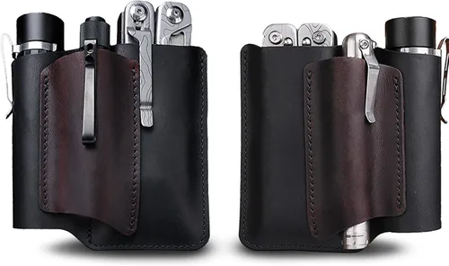 Vista 10 de VIPERAED PJ38 Funda multiherramienta de cuero para hombres, 4 en 1, organizador de bolsillo EDC para cuchillo de bolsillo, linterna multiherramienta