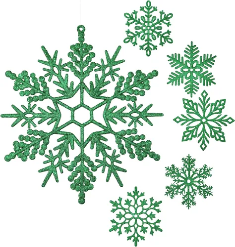 Vista 15 de Sratte Paquete de 12 adornos de copos de nieve grandes con purpurina de 12 pulgadas, decoración gigante de plástico para colgar en invierno
