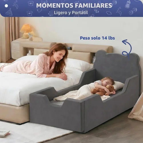 Vista 3 de Fvkind Toddler Floor Bed, No Assembly Foam Bed with Guardrails, Grey