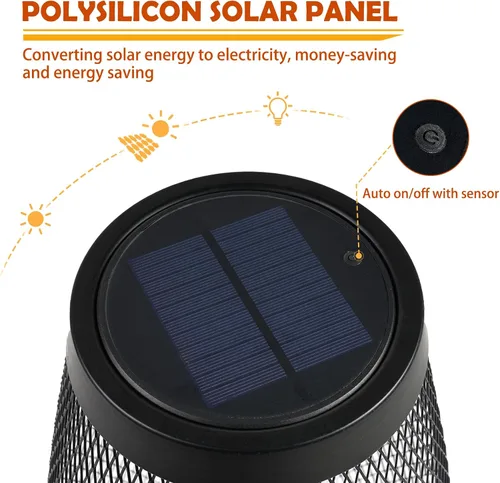 Vista 2 de Solar Yard Lámpara solar de pie para exteriores, pantalla de alambre de metal, linterna LED moderna parpadeante para exteriores, resistente a
