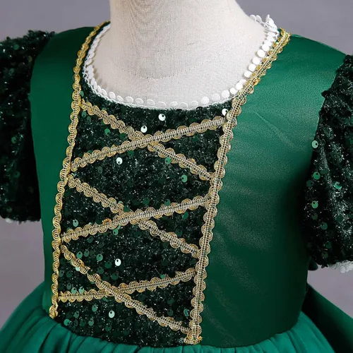 Vista 7 de lcziwo Vestido vintage de lentejuelas para niñas, disfraz de princesa medieval con manga abombada, vestido de fiesta histórica con lazo