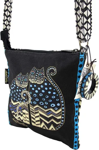 Vista 3 de Laurel Burch LB4315 Bolso cruzado con cierre superior, diseño de gatos punteados, negro