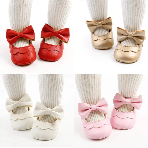 Vista 5 de LAFEGEN Zapatos planos Mary Jane para bebés y niñas con Bownot, suela suave, suela suave, piel sintética, recién nacidos, para primeros pasos