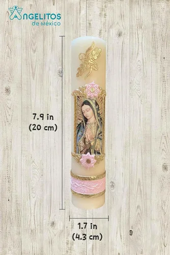 Vista 3 de Angelitos de Mexico Vela Rosa Artesana Virgen de Guadalupe Guadalupana