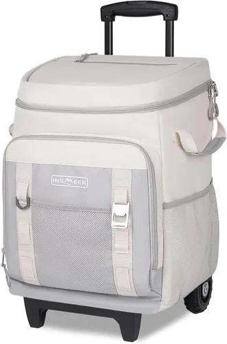 Vista 9 de INSMEER Cooler with Wheels and Handle, 80 Cans/50L Rolling Cooler, Portable Soft Sided Cooler with Wheel, 2-in-1 Collapsible Trolley Cart, Large
