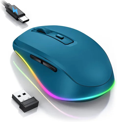 Vista 13 de PEIOUS Ratón Inalámbrico Jiggler – Ratones Inalámbricos LED con Jiggler Mover Integrado, Ratón Móvil Recargable para Computadora con Movimiento