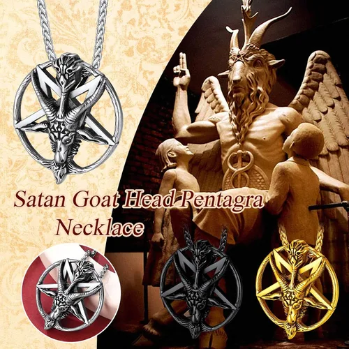 Vista 3 de FaithHeart Leviathan Satanic Brimstone Cross Necklace, Gold Plated Stainless Steel Satan Church Jewelry, Alchemical Symbol for Brimstone Pendant