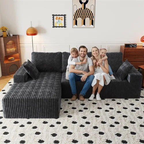 Vista 13 de Sofá seccional en forma de U de 108 pulgadas con otomana, sofá seccional modular de pana con asiento profundo, sofá modular moderno en forma de L