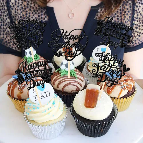 Vista 7 de 24 adornos para cupcakes con purpurina para el Día del Padre, con purpurina, corazón, amor, padre, mejor papá, decoración de cupcakes para feliz día