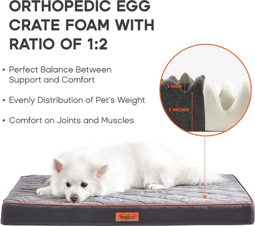 Vista 3 de Sonive Cama de gran tamaño para perros y gatos, cama ortopédica de espuma para perros, impermeable, acolchada, cómoda, para uso en interiores