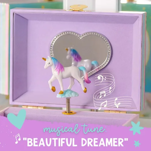 Vista 2 de Joyero musical de unicornio para niñas, caja de música de unicornio bailarín con espejo, regalos de unicornio para niñas pequeñas, cajas de joyería
