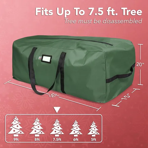 Vista 3 de Bolsa de Almacenamiento de Navidad de Servicio Pesado que se Adapta a Árboles Artificiales de hasta 7.5 pies de Altura, Impermeable con Asas Verde