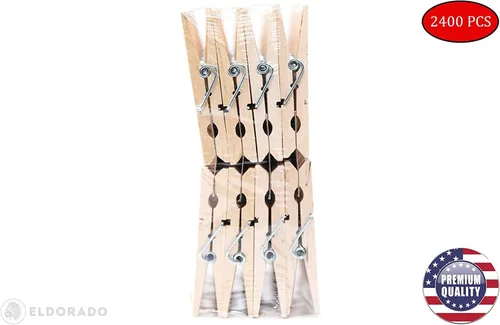 Vista 2 de Eldorado Pinzas para ropa, madera ntural estándar, a prueba de manchas, 3 pulgadas, paquete de 2400 unidades, para uso diario, ropa, toallas