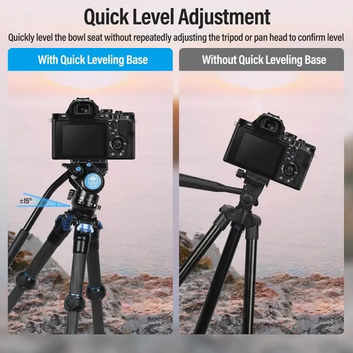 Vista 2 de SIRUI AM-223L - Mini trípode de video con cabezal fluido VA-5, trípode de viaje de fibra de carbono con base de nivelación para cámara réflex