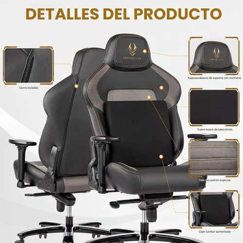 Vista 4 de Silla de juegos grande y alta de 440 libras, silla de juegos con base de metal, espuma viscoelástica lumbar, reposabrazos ajustable 4D, silla