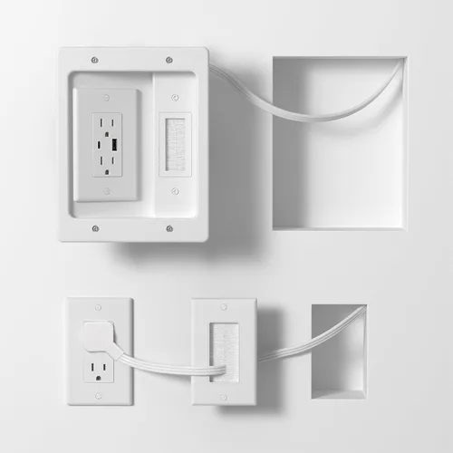 Vista 10 de Kit de organización de cables de pared, kit de pared para ocultar cables de TV con placa de pared de cepillo y cable de 9.8 pies, 2 salidas de CA