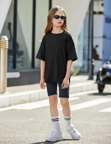 Vista 4 de Arshiner Camisetas de gran tamaño para niñas, camisetas básicas suaves y casuales de verano Negro