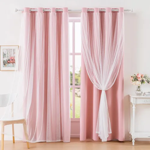 Vista 10 de indistar Home Cortinas opacas de doble capa con ojales sólidos en la parte superior, par de paneles de cortinas para ventana, 35 pulgadas de ancho x