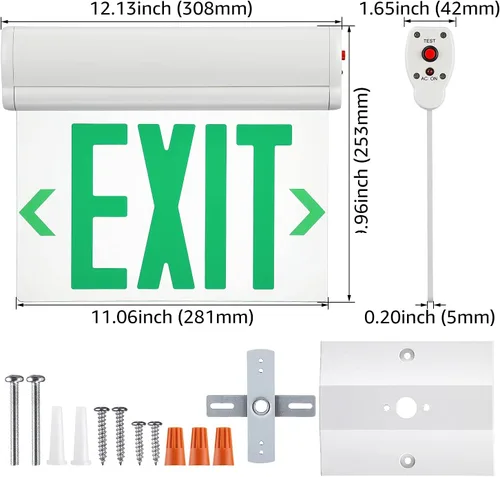 Vista 6 de LEONLITE Señal de salida de emergencia verde, UL 924, señal de salida LED iluminada por borde, luces de salida cableadas con respaldo de batería