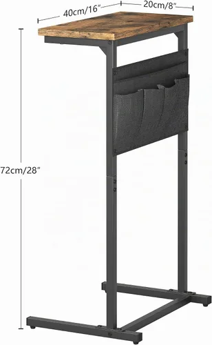 Vista 3 de Mesa auxiliar en forma de C, mesa auxiliar para sofá, bandeja de TV pequeña, mesa de sofá con bolsa de almacenamiento para espacio pequeño, sala