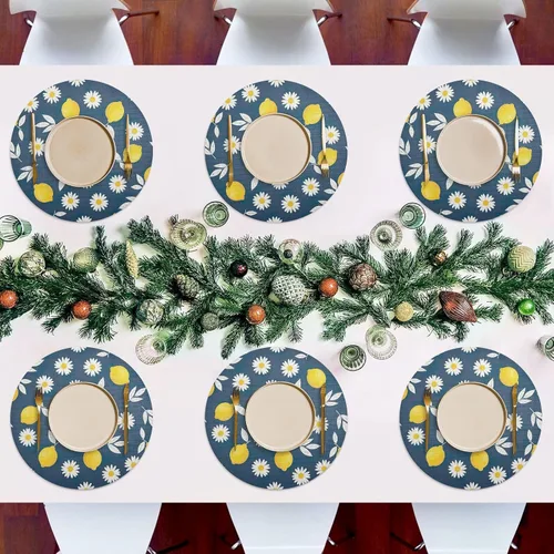 Vista 7 de Yellow Lemons Round Place Mats, Non Slip Round Washable Placemats for Kitchen Table one sizex1