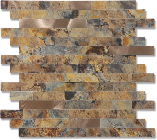 Vista 42 de Yipscazo Losetas en muro tipo azulejo, de metal y piedra, autoadhesivas, para cocina, baño, lavandería, cámper, chimenea