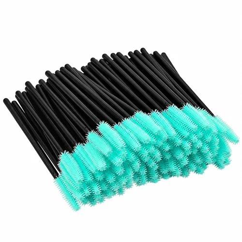 Vista 3 de G2PLUS Cepillos de pestañas de silicona, 100 cepillos de rímel negro y verde, varitas aplicadoras de cejas para maquillaje, cuidado personal