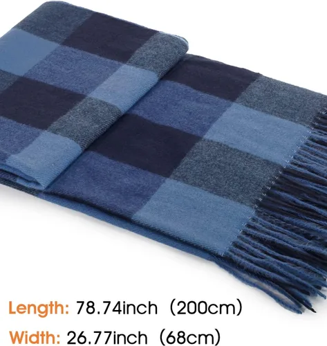 Vista 3 de Bufanda de invierno para mujer, chal grande y cálido, clásico con borlas, a cuadros, bufandas gruesas
