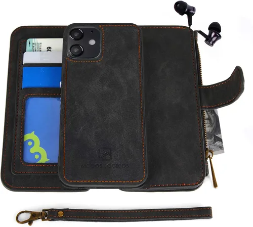 Vista 19 de MODOS LOGICOS Funda para iPhone 11, cartera desmontable, 2 en 1, almacenamiento en efectivo con cremallera, hasta 14 ranuras para tarjetas, 1 Negro