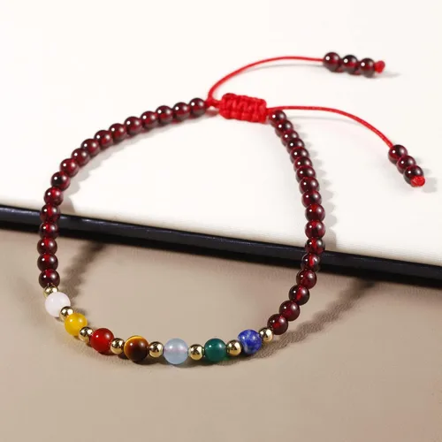 Vista 5 de Jewever Pulseras de 7 chakras para mujer, piedra real, cuerda de la suerte, pulsera de cuentas de cristal, cristales y piedras curativas, joyería
