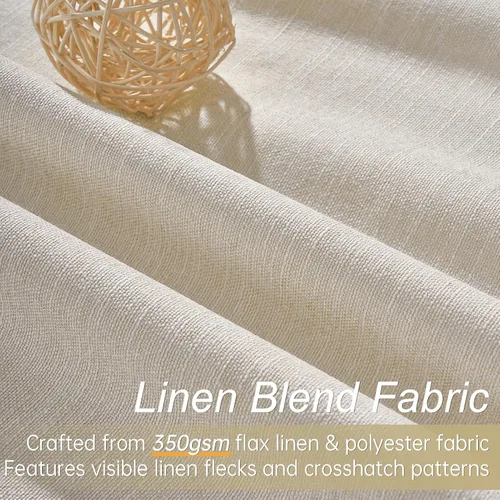 Vista 2 de Topfinel Cortinas opacas, blanco beige, 2 paneles, ventanas pequeñas, textura, mezcla de lino, bohemia, abedul, rural, gancho, bolsillo trasero