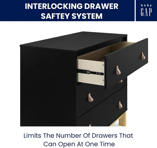 Vista 5 de babyGap Legacy 3 Drawer Dresser with Leather Pulls and Interlocking Drawers by Delta Children, Ebony/Natural Ébano/Natural