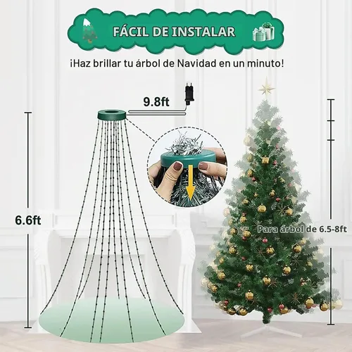 Vista 2 de Cadena de luces para árbol de Navidad con anillo, control remoto inteligente por aplicación, 200 LED