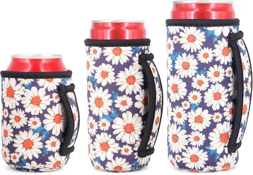 Vista 40 de 3 Pack de fundas aisladas reutilizables de neopreno con asa para soda, bebida energética, refresco, cerveza, seltzer duro, fundas para latas de 12