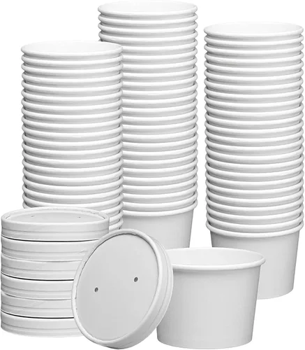 Vista 9 de GUSTO Recipientes de papel blanco de 8 onzas con tapas ventiladas [25 unidades] Tazones de sopa To Go, tazas de helado desechables, ideales