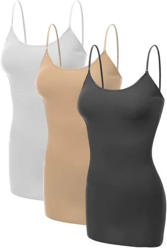 Vista 304 de Emmalise Camisola larga casual básica para mujer, con tirantes ajustables, top en capas